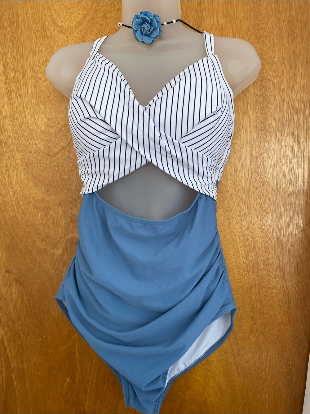 Blue & White Striped Twist-Front One-Piece Swimsuit